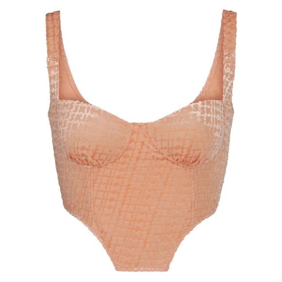 NEW NWT SKIMS Peach Velvet Corset Top Velour NWT Kim Kardashian Repeat Logo 3X - Picture 2 of 8